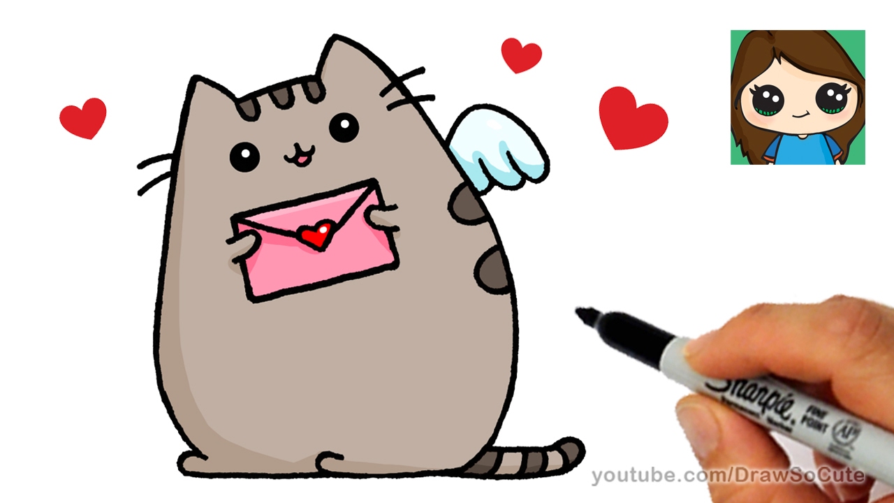 1280x720 how to draw pusheen cat valentines love easy - Cute Valentines Drawings