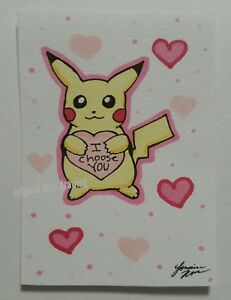 231x300 aceo original pikachu drawing pokemon valentines day art card cute - Cute Valentines Drawings