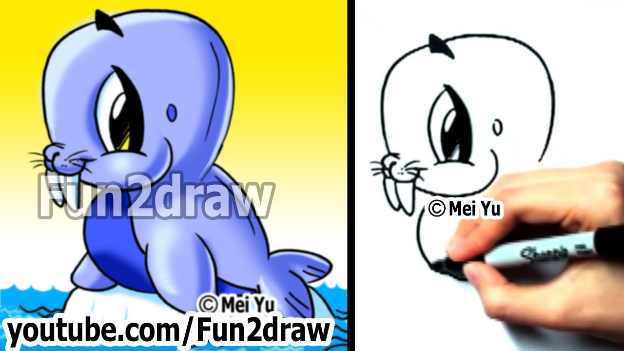 1280x720 how to draw cartoons - Cute Walrus Drawing