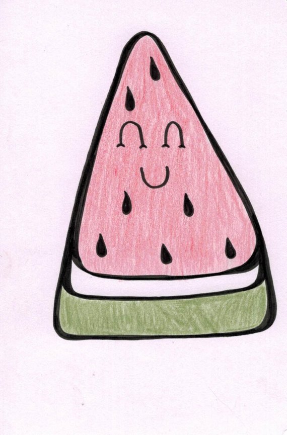570x865 watermelon slice cartoon etsy - Cute Watermelon Drawing