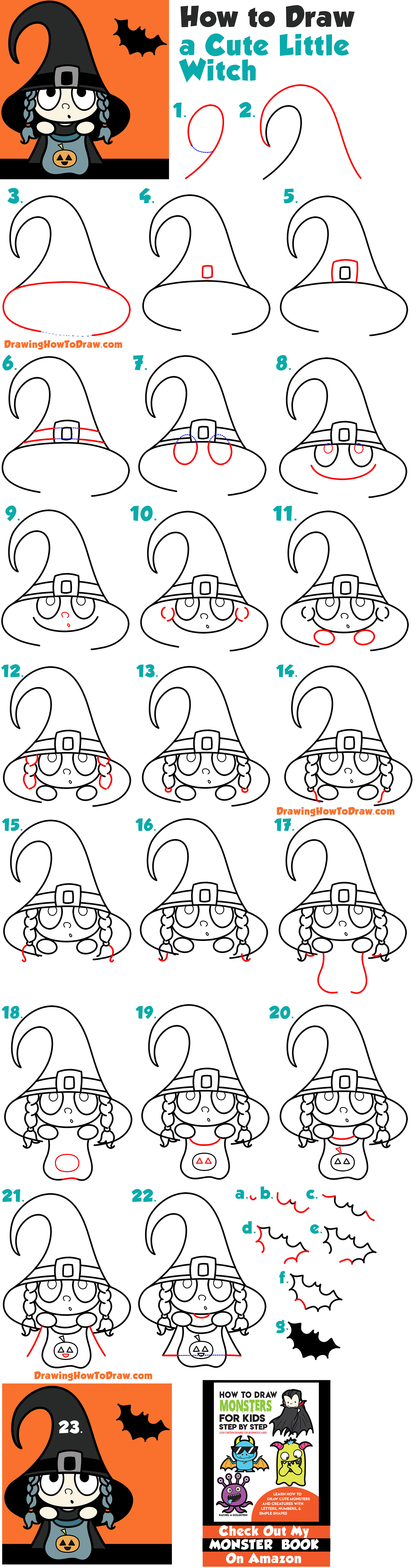 1800x6722 How To Draw A Cute Cartoon Kid Dressed Up As A Witch For Halloween - Cute Witch Drawing