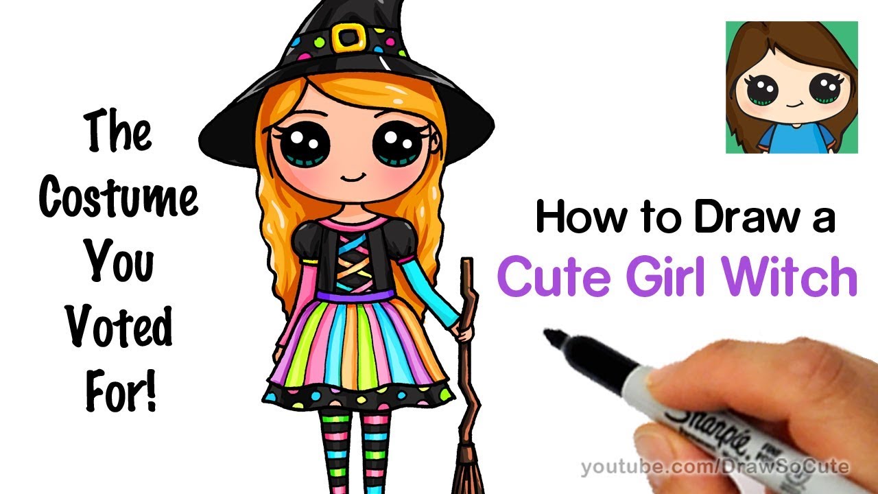 1280x720 How To Draw A Cute Girl In A Witch Costume - Cute Witch Drawing