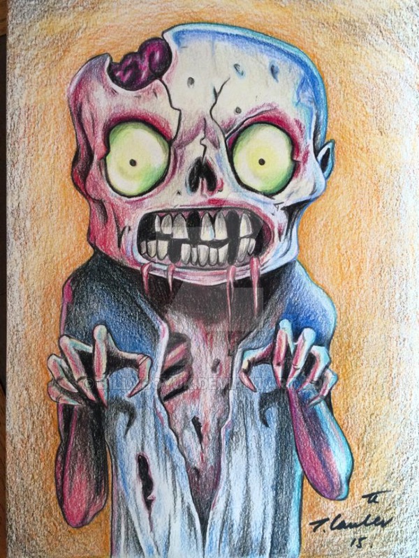 Cute Zombie Colour Pencil Drawing - Cute Zombie Drawing. 
