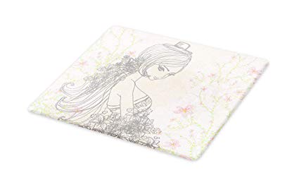425x265 lunarable retro cutting board, drawing of fashion girl - Cutting Board Drawing