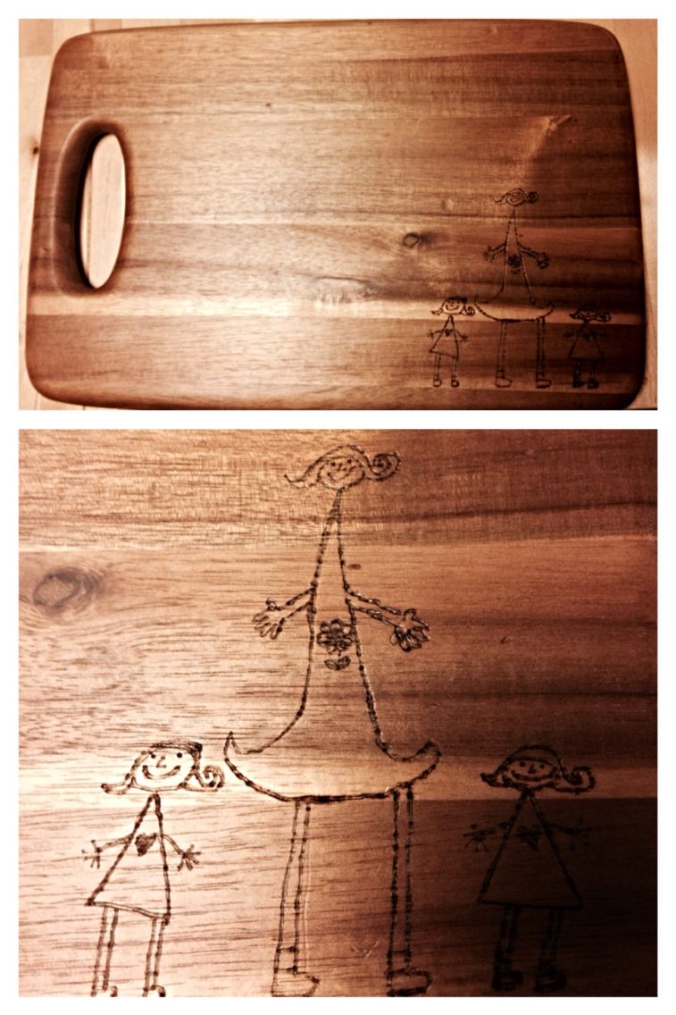 757x1136 Kids Drawing Burned Into Cutting Board Pinned It, Did It - Cutting Board Drawing