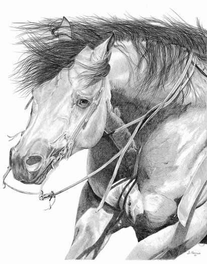 412x525 be western horse art horse art, equine art, pastel art - Cutting Horse Drawings