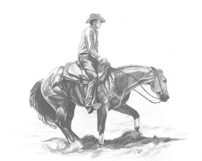 400x320 Snortin' Horse Studio The Cutting Edge Drawing - Cutting Horse Drawings