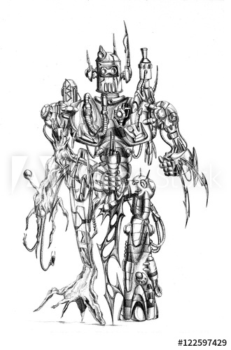 330x500 Art Style Cyborg Drawing Illustration - Cyborg Drawing