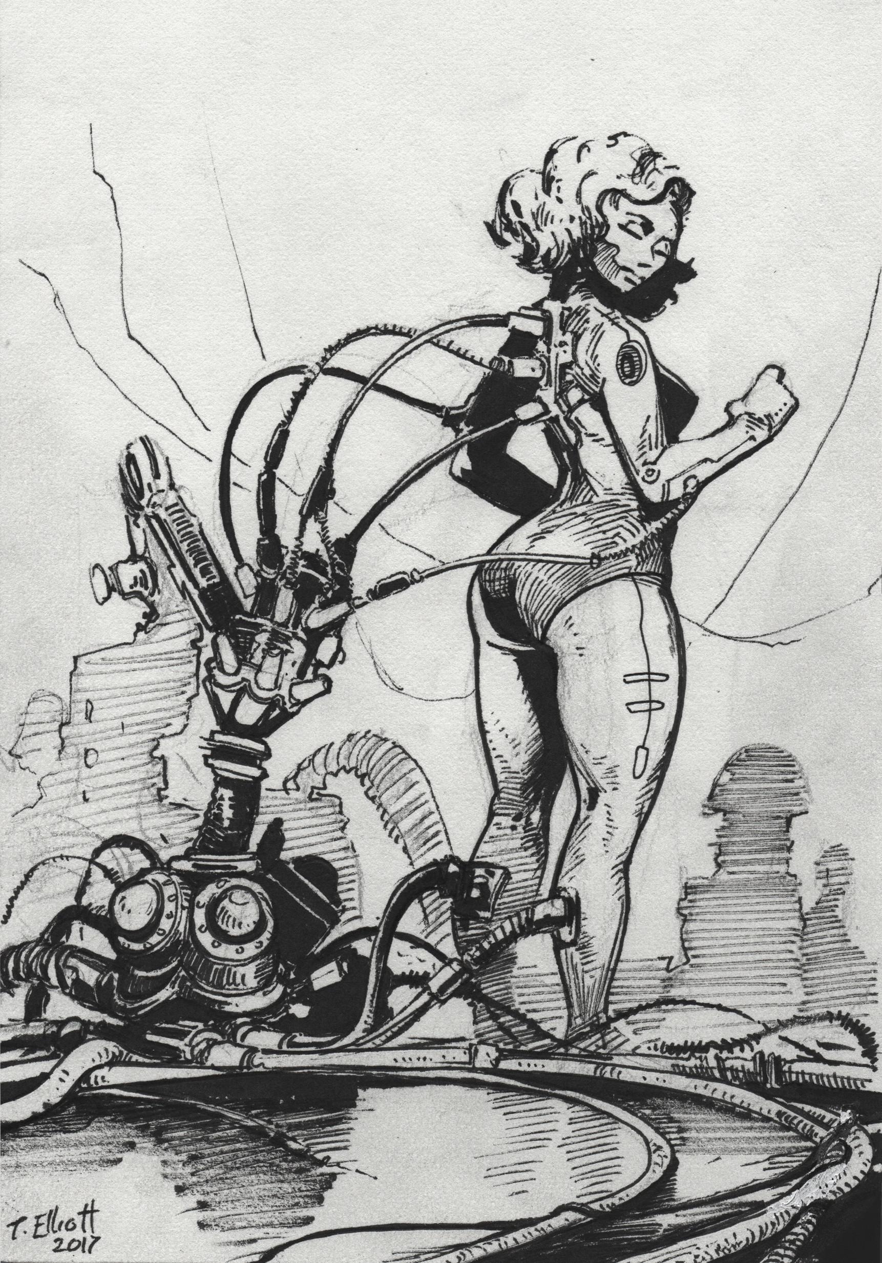 1722x2466 Artstation - Cyborg Drawing