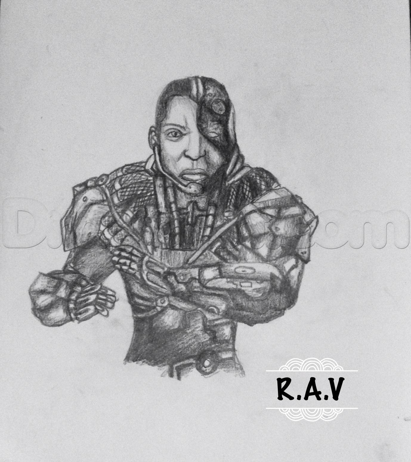 1378x1549 How To Draw Cyborg, Step - Cyborg Drawing