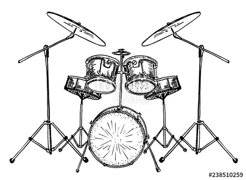 500x365 illustration of a drum kit dass tom tom ride cymbal crash hi hat - Cymbals Drawing