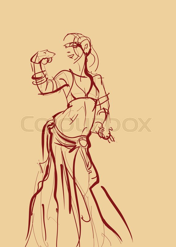 571x800 Tribal Belly Dancer Holding Cymbals In Stock Vector Colourbox - Cymbals Drawing