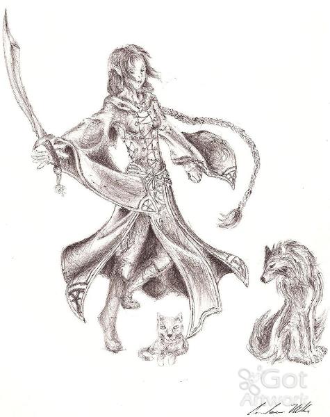 475x600 Elven Dampd Inspired Ink Drawing Drawing - D&D Drawing