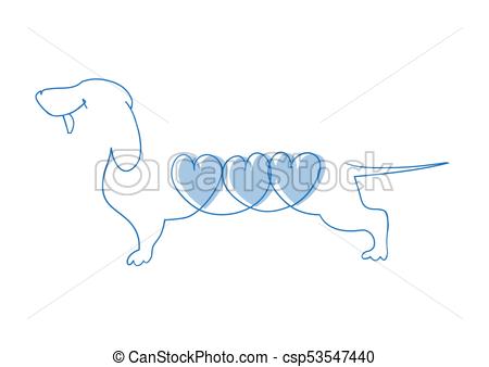 450x338 dog with a heart dachshund vector illustration delicate line - Dachshund Line Drawing