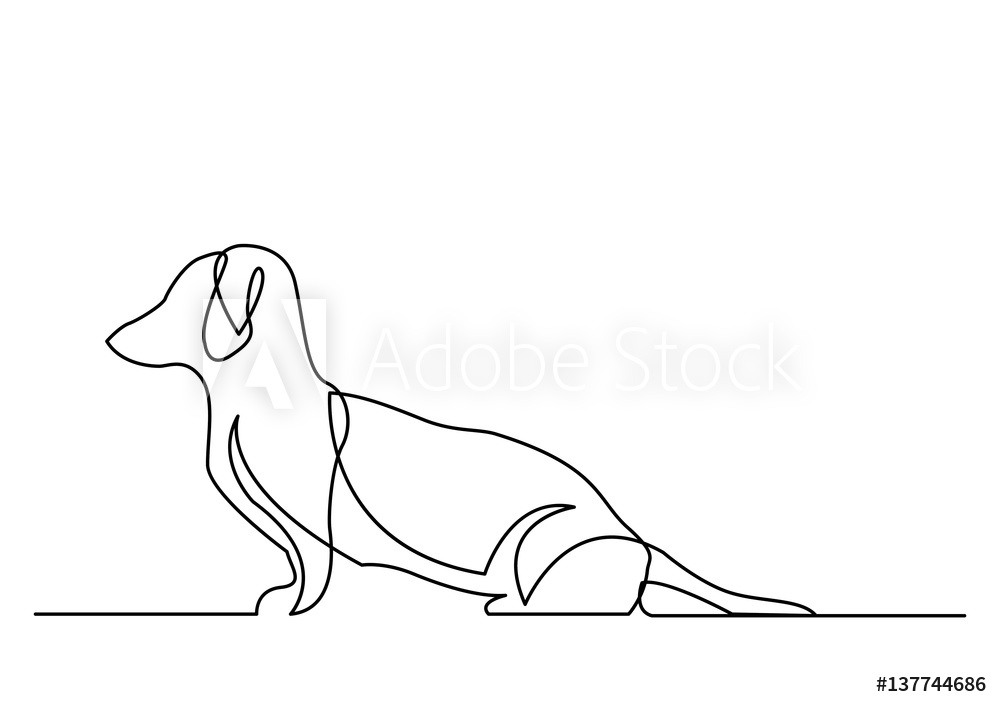 1000x707 Photo Art Print Continuous Line Drawing Of Dachshund Dog - Dachshund Line Drawing
