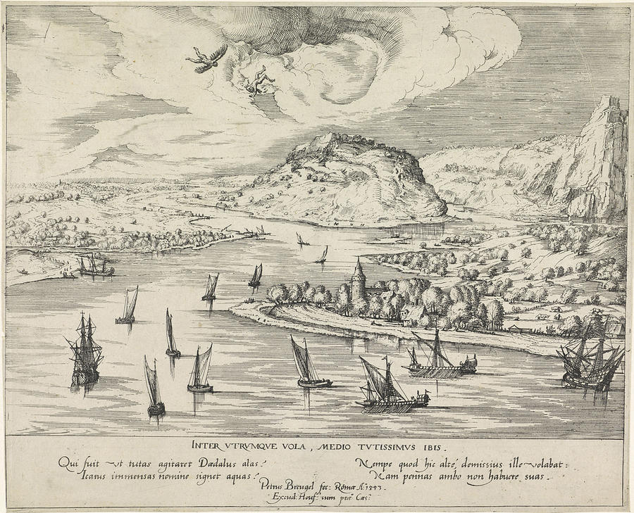 900x729 river landscape with daedalus and icarus drawing - Daedalus And Icarus Drawing