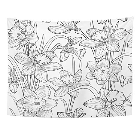 466x466 emvency tapestry mandala inch home decor daffodils narcissus - Daffodil Drawing Outline