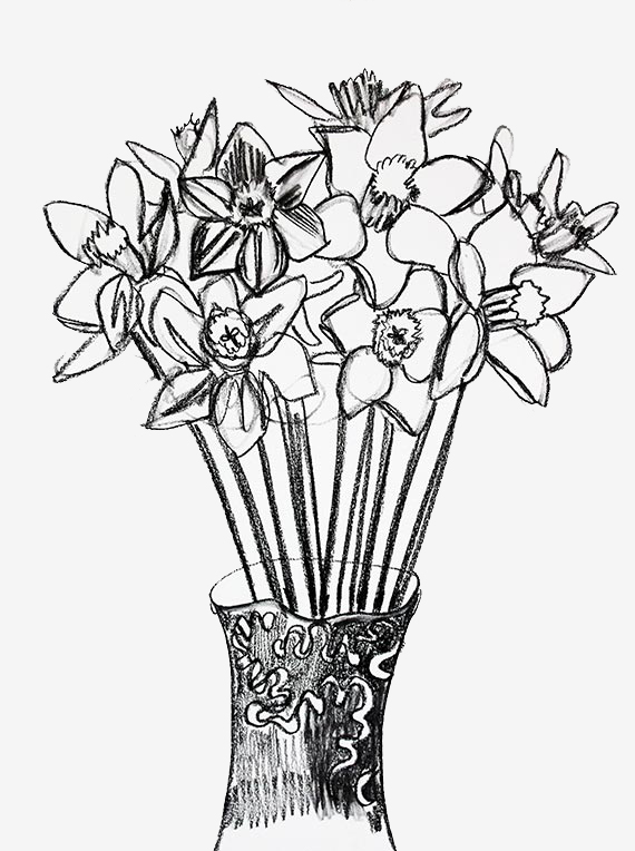 570x764 Line Drawing Cat Among The Pigeons Press - Daffodil Line Drawing