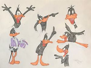 300x227 Warner Bros Signed Virgil Ross Animation Model Pencil Drawing - Daffy Duck Drawing