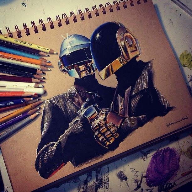 612x612 colored pencil daft punk drawing - Daft Punk Drawing