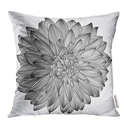 425x425 Vanmi Throw Pillow Cover Sketch Ink Drawing Of Black - Dahlia Flower Drawing