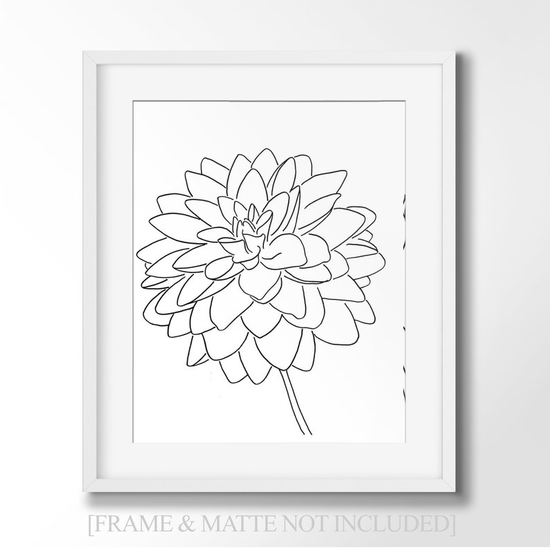 794x794 Garden Dahlia Flowers Line Art Minimalist Wall Art Drawing Etsy - Dahlia Line Drawing