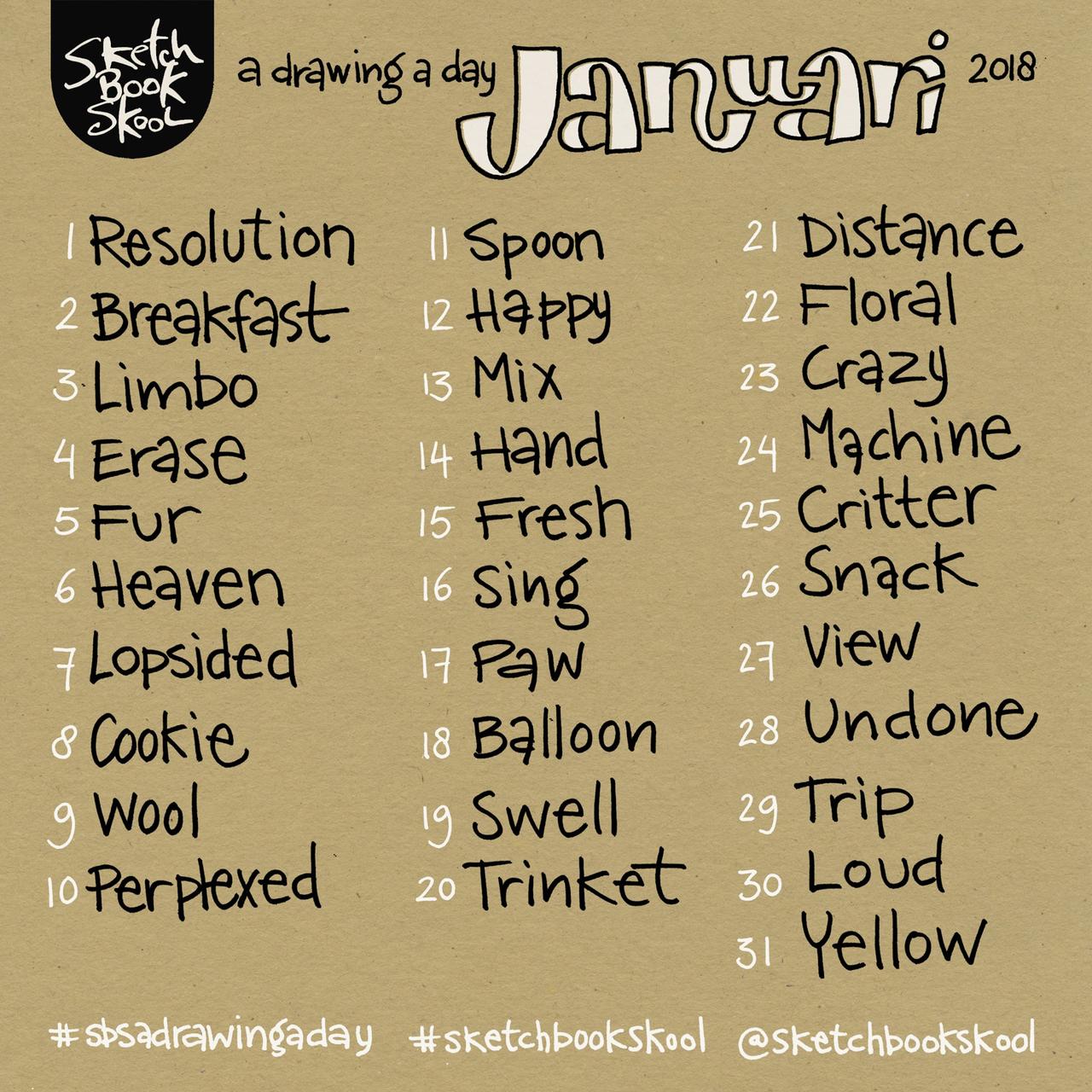 1280x1280 a drawing a day january prompt list sketchbook skool blog - Daily Drawing