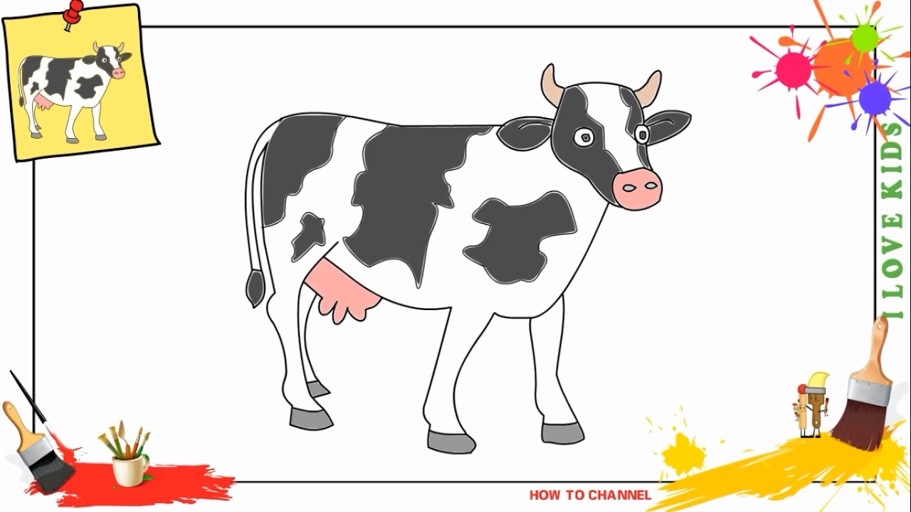 1280x720 how to draw a cow simple easy step - Dairy Cow Drawing