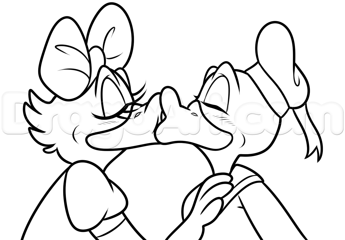 1200x836 How To Draw Daisy And Donald Duck Kissing, Step - Daisy Duck Drawing