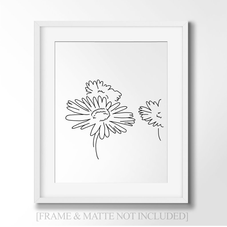 794x794 Garden Daisy Flowers Line Art Minimalist Wall Art Drawing Etsy - Daisy Line Drawing