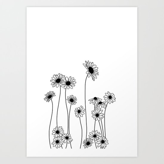 550x550 Minimal Line Drawing Of Daisy Flowers Art Print - Daisy Line Drawing