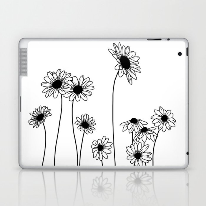 700x700 Minimal Line Drawing Of Daisy Flowers Laptop Ipad Skin - Daisy Line Drawing