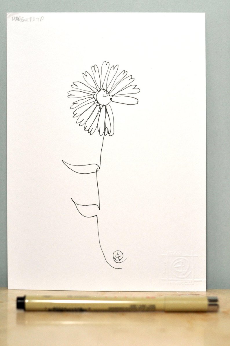 794x1196 Original Continuous One Line Drawing Daisy Flower X Etsy - Daisy Line Drawing
