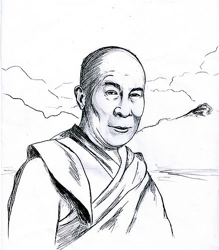 437x500 Dalai Lama Image Drawing Drawing Skill - Dalai Lama Drawing