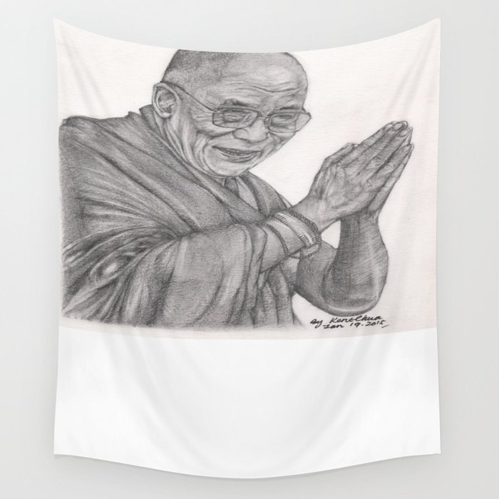 700x700 Dalai Lama Tenzin Gyatso Drawing Wall Tapestry - Dalai Lama Drawing