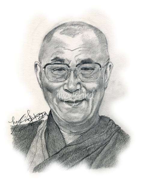 506x650 Hand Drawn Portrait Of Dalai Lama - Dalai Lama Drawing