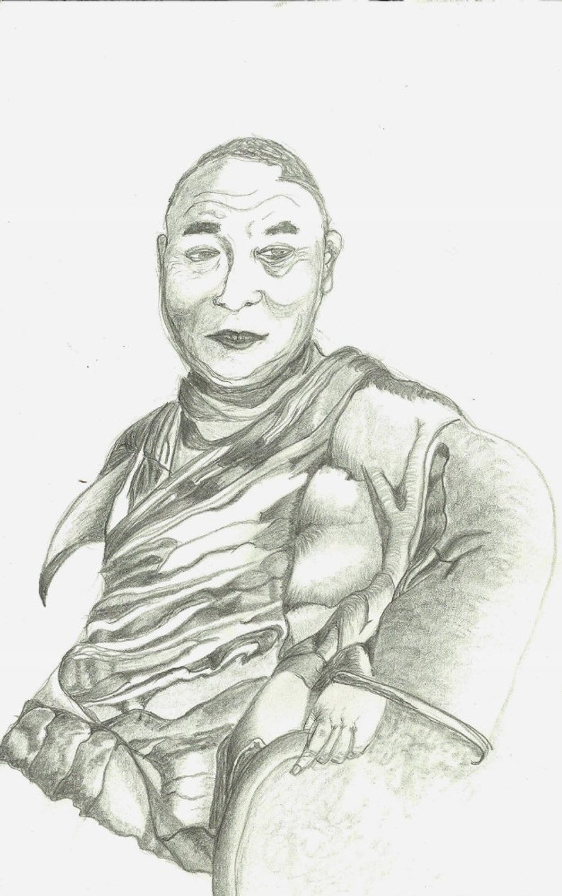 794x1266 Portrait Drawing Dalai Lama Buddhist Monk His Holiness Etsy - Dalai Lama Drawing