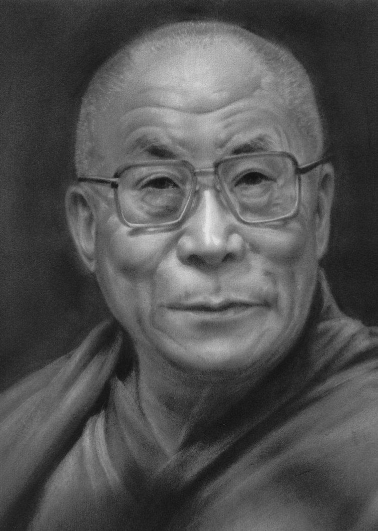 755x1059 Charcoal Drawing - Dalai Lama Drawing