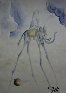 213x300 Offering Rare Unique Painting, Surreal Elephant, Signed, Salvador - Dali Elephant Drawing