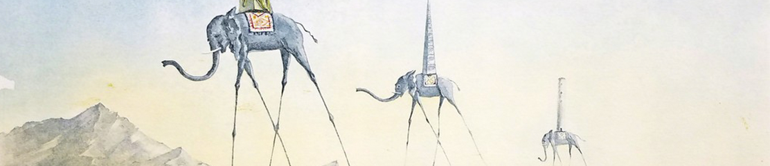 1112x240 Salvador Elephants - Dali Elephant Drawing
