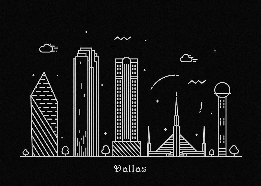 900x642 dallas skyline travel poster drawing - Dallas Skyline Drawing