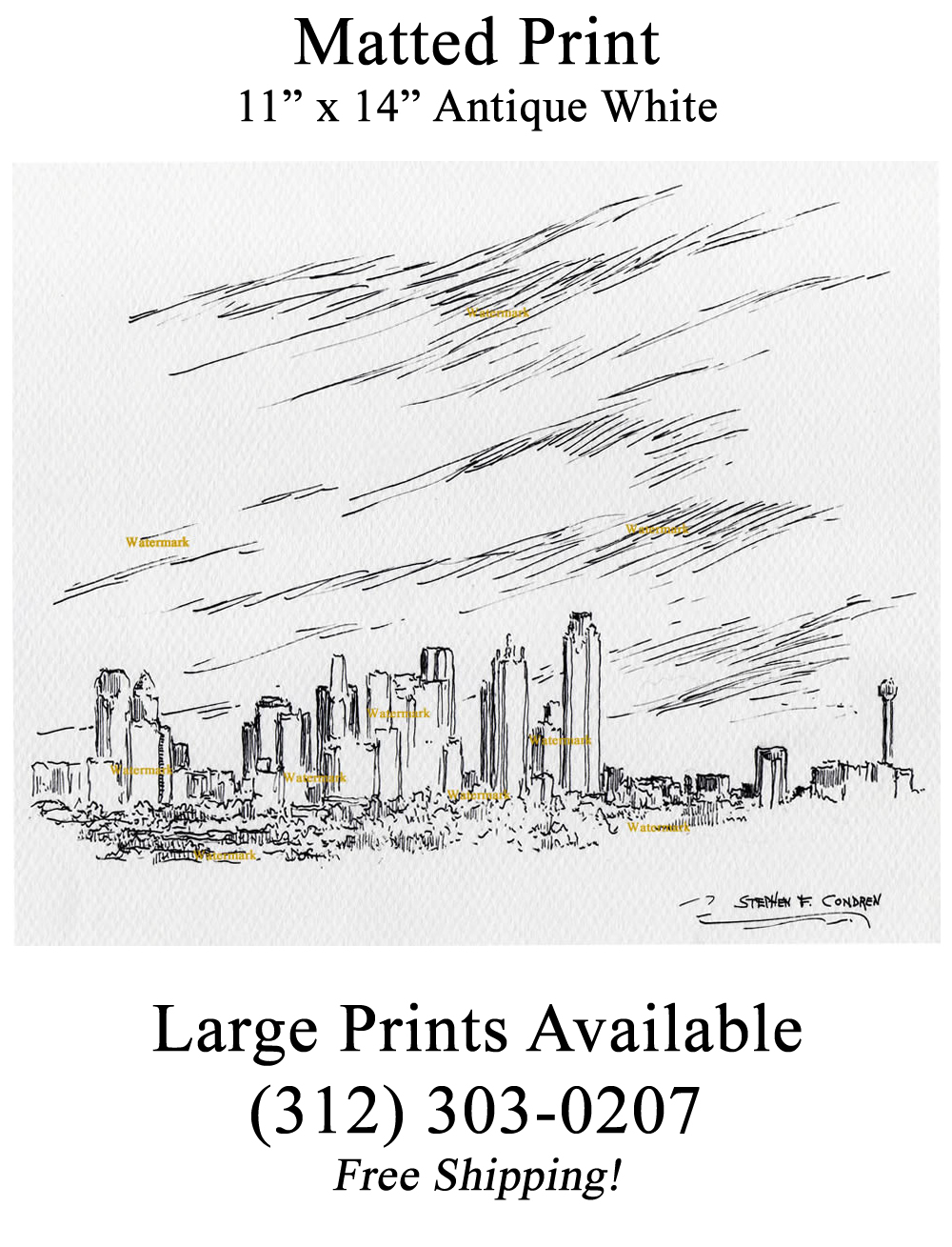 1000x1309 dallas skyline pen ink drawing of downtown with skyscrapers - Dallas Skyline Drawing