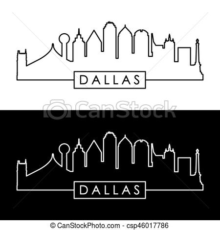 450x470 dallas skyline black and white linear style editable vector file - Dallas Skyline Drawing