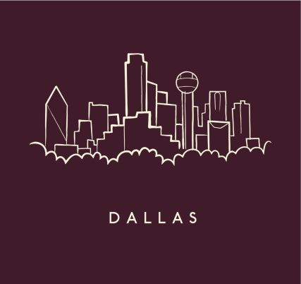 427x402 hand drawn sketch of the dallas skyline on burgundy background - Dallas Skyline Drawing