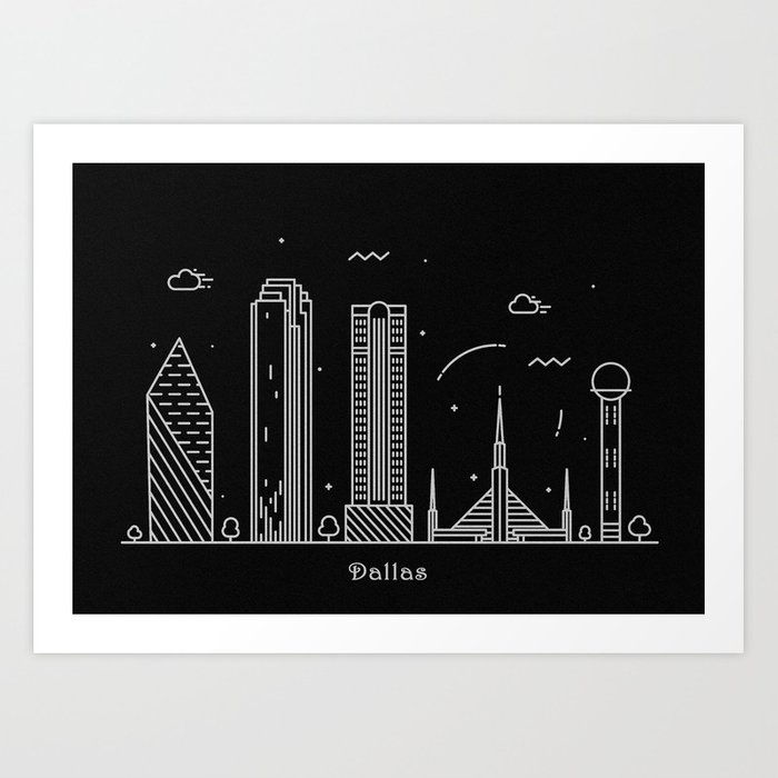 700x700 dallas minimal nightscape skyline drawing art print - Dallas Skyline Drawing
