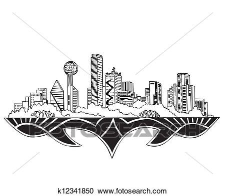450x393 Dallas Clipart Group With Items - Dallas Skyline Pencil Drawing