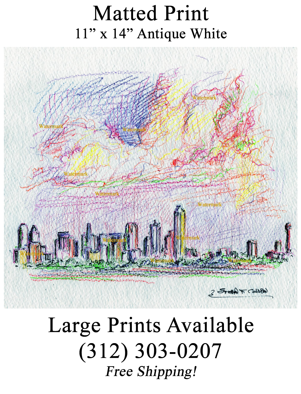 1000x1309 Dallas Skyline Color Pencil Drawing As Sunset With Large Clouds - Dallas Skyline Pencil Drawing