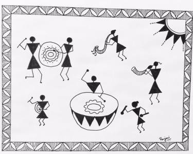 375x300 Warli Art Music And Dance Drawing - Dance Drawing