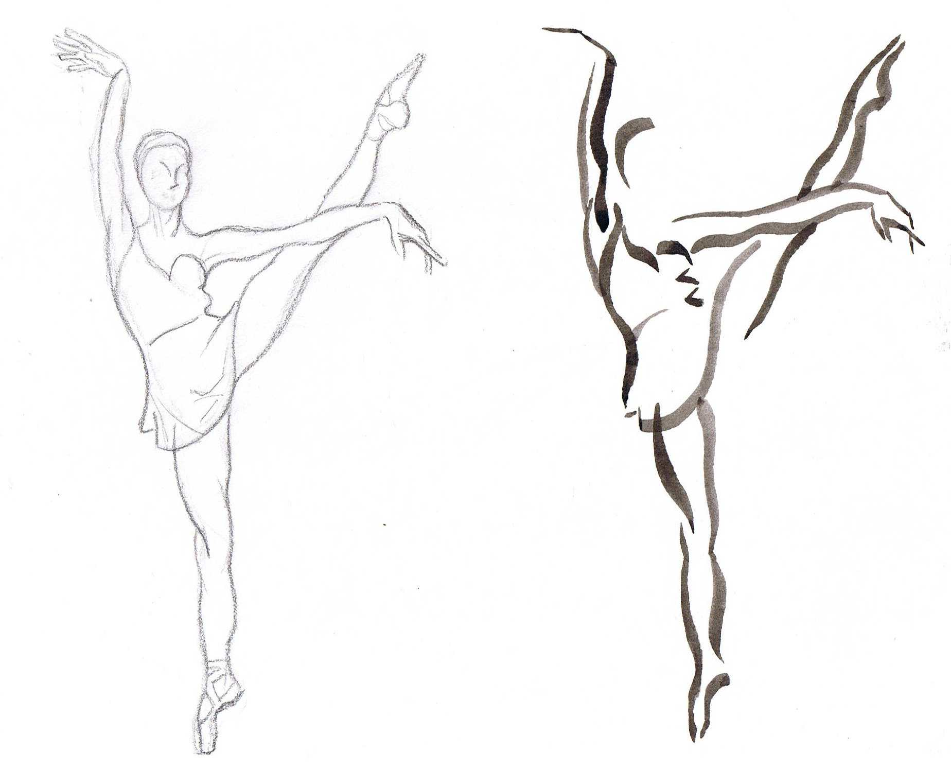 1848x1496 sketch and brush and ink drawing of female dancer batesy - Dancer Line Drawing