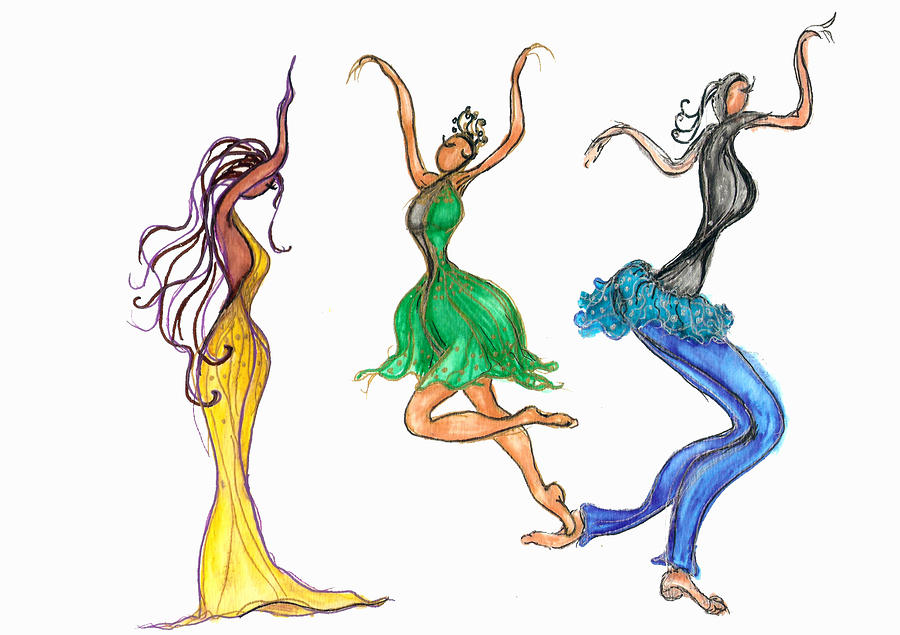 900x635 three dancing ladies drawing - Dancing Drawing